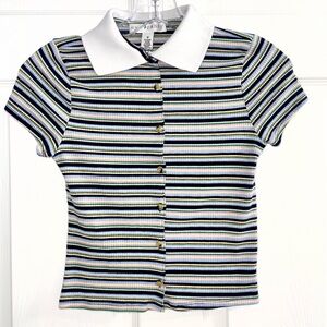 Eye Candy Button Down Striped Y2K Tee Medium